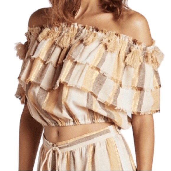 Z&L Boho Metallic Fringe Striped Off Shoulder Crop Top NEW SIZE MEDIUM - Picture 1 of 8